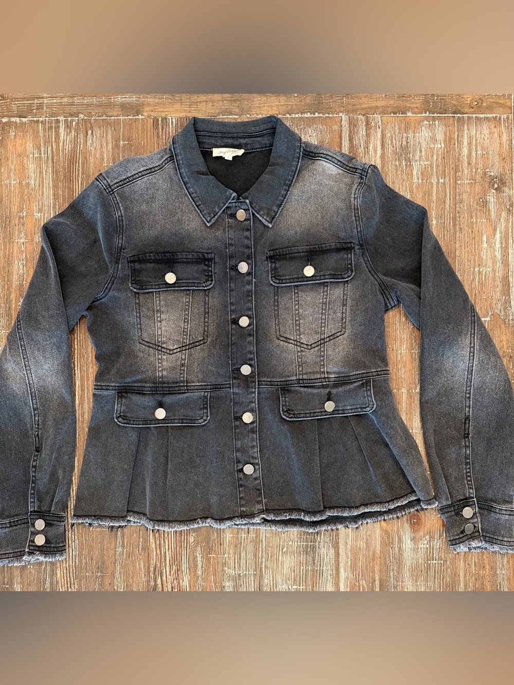 Mystree Washed Black Denim Peplum Jacket - Sz M